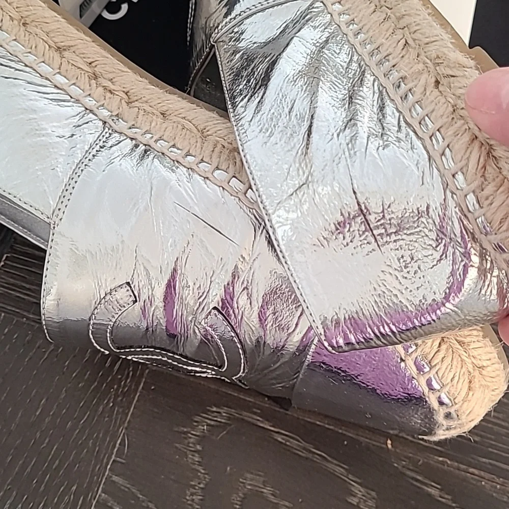 Chanel 19C Silver Laminated Leather CC Logo Double Sole Espadrille